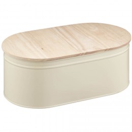 Boîte à pain ovales en métal et bambou beige naturel