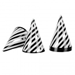 Chapeau de fête rayé noir et blanc en carton x 8