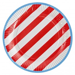 Assiette en carton Circus bleu, rouge et blanc x 8