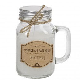 Bougie dans mug en verre avec couvercle senteur magnolia patchouli