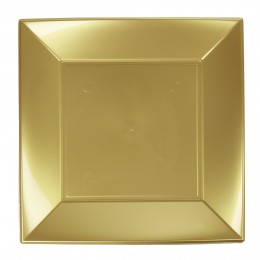 Assiette carrée dorée en plastique réutilisable x6