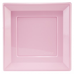 Assiette plate carrée rose en plastique réutilisable x6