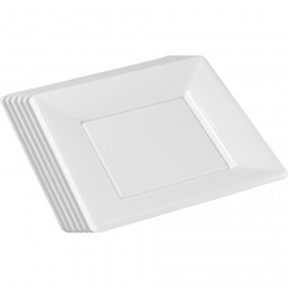 Assiette plate carrée blanche en plastique réutilisable x6