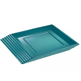 Assiette plate carrée bleu canard en plastique réutilisable x6