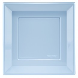 Assiette plate carrée bleu clair en plastique réutilisable x6
