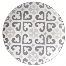 Assiette plate ronde motif carreau de ciment gris et blanc