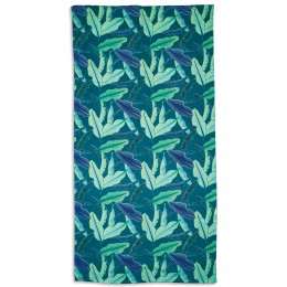 Sac serviette de plage 2 en 1 feuilles vert et bleu