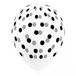 Ballon de baudruche blanc motif pois gris et noir x8