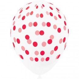 Ballon de baudruche blanc motif pois rose et rouge x8