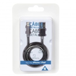 Câble Lightining métal Noir charge rapide pour iPhone et iPad