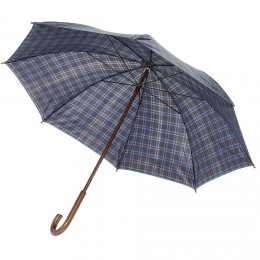 Parapluie canne à carreaux bleus et gris