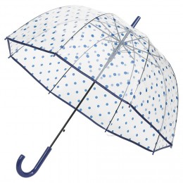 Parapluie canne transparent à pois bleus