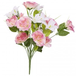 Bouquet de 24 roses et lys rose