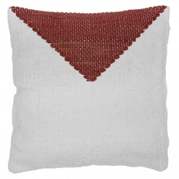 Coussin blanc et triangle rouge en coton