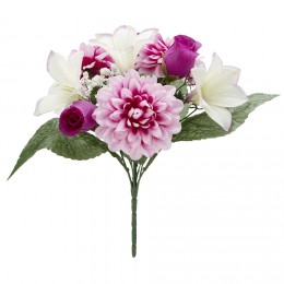 Piquet chrysanthème+rose+gypsophile H32 cm violet - Fleur artificielle