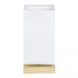 Lampe de chevet abat jour blanc sur base carrée en pin naturel