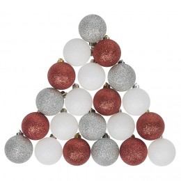 Boule de Noël pailleté rouge gris blanc x25