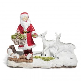 Enclos à rennes avec Père Noël rouge et blanc en résine