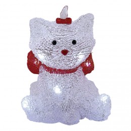 Chat nœud rouge lumineux en acrylique 10 Led décoration de Noël