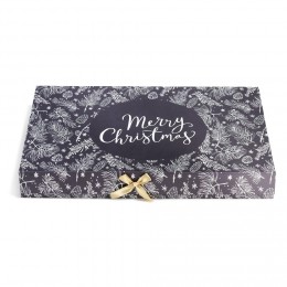 Boîte cadeau rectangulaire motif feuillage de Noël noir et blanc