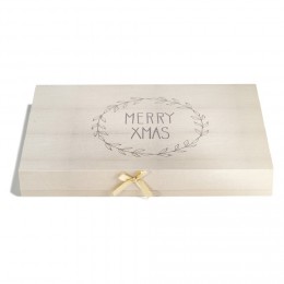 Boîte cadeau rectangulaire Noël effet bois inscription Merry Xmas
