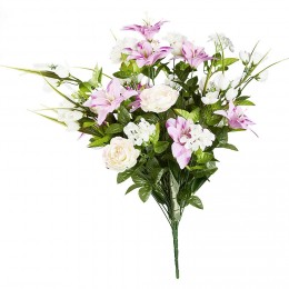 Piquet iris + rose + pivoine H37 cm rose - Fleur artificielle 36 têtes