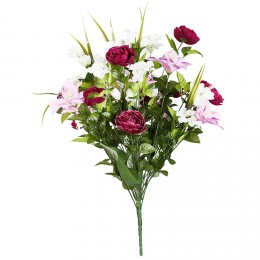 Piquet iris+rose+pivoine H37 cm violet - Fleur artificielle 36 têtes