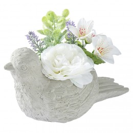 Colombe décor fleurs artificielles lavande+pivoine H18 cm