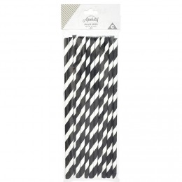 Paille jetable en papier motif chevron blanc et noir x20