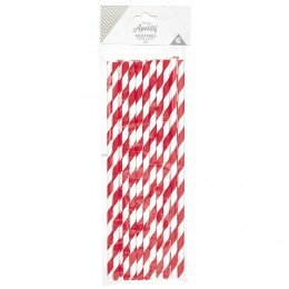 Paille jetable en papier motif chevron blanc et rouge x20