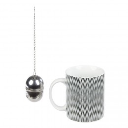 Mug porcelaine avec boule à thé inox noir blanc 35 cl