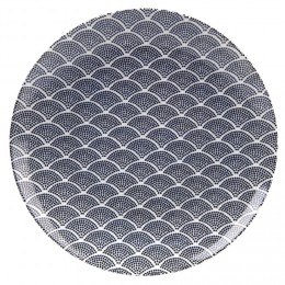 Assiette plate motif vague japonaise bleue et blanche