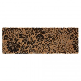 Paillasson coco motif floral noir marron 75x25 cm