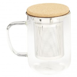 Mug avec infuseur en inox verre et couvercle en bambou