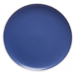 Assiette plate en faïence bleu avec liseré blanc