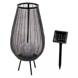 Lanterne solaire métal filaire mesh noir led blanc fixe H44,5 cm