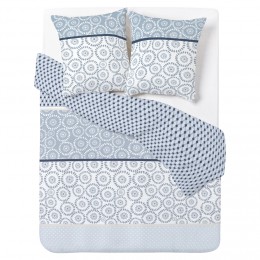 Parure de lit en coton motif rond abstrait bleu et gris 220x240 cm