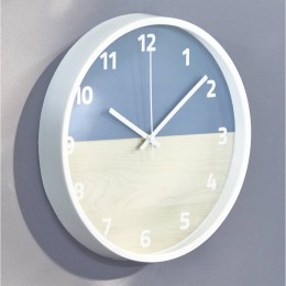 Horloge ronde effet bois bicolore bleu et beige Ø30 cm