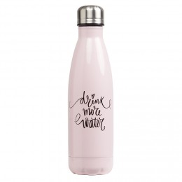 Bouteille isotherme inox rose inscription Drink more water 500 ml