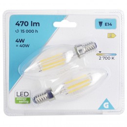 Ampoule LED filament E14 C35 470lms x2