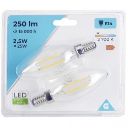 Ampoule LED filament E14 C35 Homday lumière chaude 250lms x2