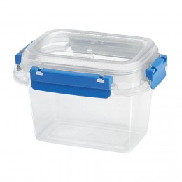 Boîte alimentaire rectangulaire transparente bleu et blanc 0,5L