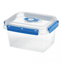 Boîte alimentaire rectangulaire transparente bleu et blanc 1,5L
