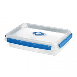 Boîte alimentaire rectangulaire transparente bleu et blanc 2L