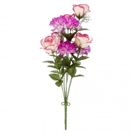 Piquet oeillet+rose H54 cm violet -Fleur artificielle 10 têtes
