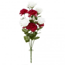 Piquet oeillet+rose H54 cm rouge -Fleur artificielle 10 têtes