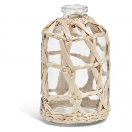 Vase soliflore en verre et fibre tressée H14,5 cm