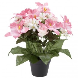 Pot de lys rose H.56 cm - fleurs artificielles 24 têtes