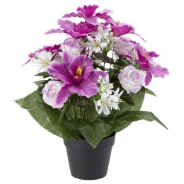 Pot de lys violet H.56 cm - fleurs artificielles 24 têtes