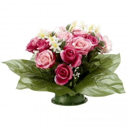 Coussin de fleurs artificielles rose+orchidée+mini lys